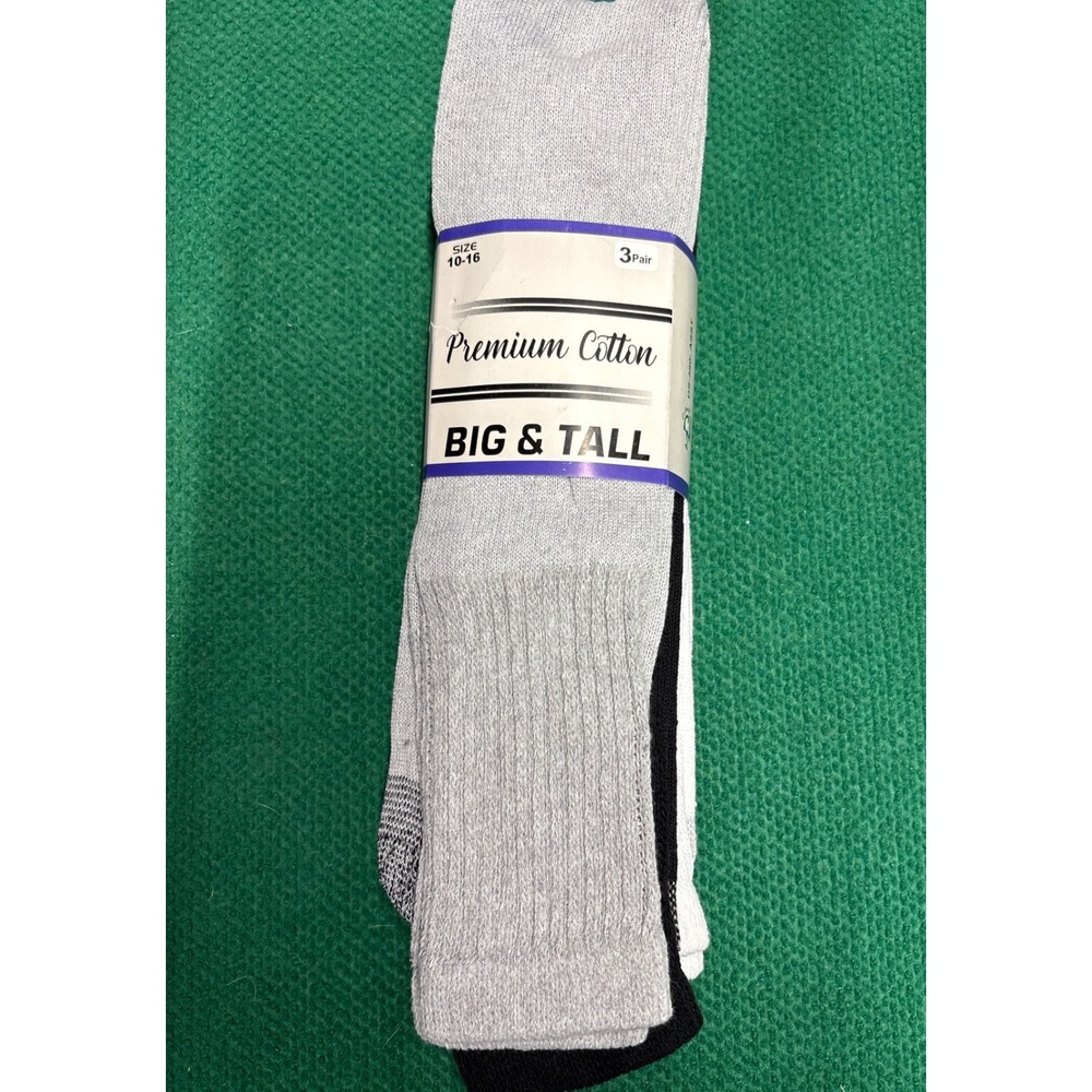 Mens Big and Tall Premium Cotton Crew Socks 3 Pair Pack Size 10-16 Multi Color